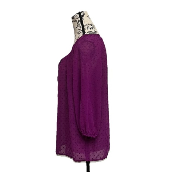 New York & Company Sheer Purple Peasant Blouse with Tie Neck Size M - Picture 5 of 11